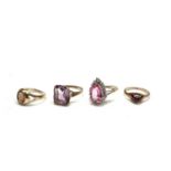 A 14ct gold ring set a reg stone Size H/I 1.9gm and three 9ct gold rings 6.3gm