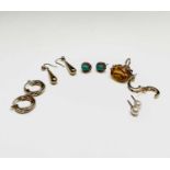 A gold swivel fob and five pairs of gold earrings 14.6gmCondition report: Minimal chipping to the