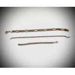 A 9ct fancy curb link 20cm bracelet 7.8gm, a Belcher link 11cm bracelet 2gm and another 17cm 1.4gm