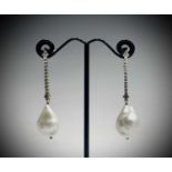 A pair of South Sea cultured baroque pearl and diamond earrings 16.2gmCondition report: Mismatched