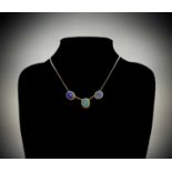 A 9ct gold necklace strung with three opal panels 5.1gm Condition report: There are very few