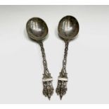 A pair of Indian silver deity spoons 21cm 139.3gmCondition report: No condition issues