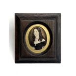 Portrait Miniature Miss Isabella ParkerAn elegant young lady of the 1840s in a lace trimmed navy