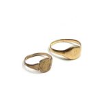 An 18ct gold signet ring Size T 5.5 and a 9ct signet ring Size N 1.1gmCondition report: Each is