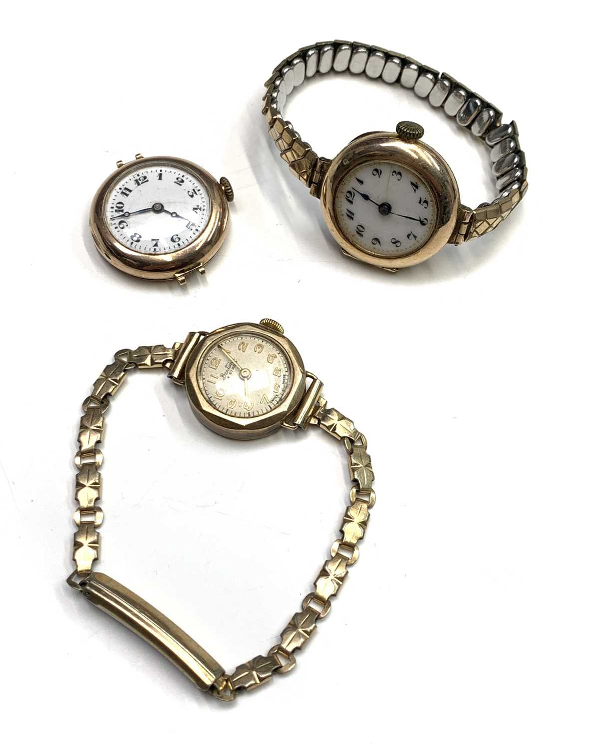 Three ladies 9ct gold cased wristwatches