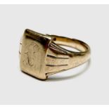 A 9ct gold signet ring 8.7gmCondition report: Size V/W , worn