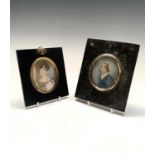 Portrait miniaturesTwo oval 19th century portraits of ladies.A lady with gold jewellery and the