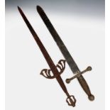 A reproduction Medieval style sword with wirework handle, length 84cm, together with another similar