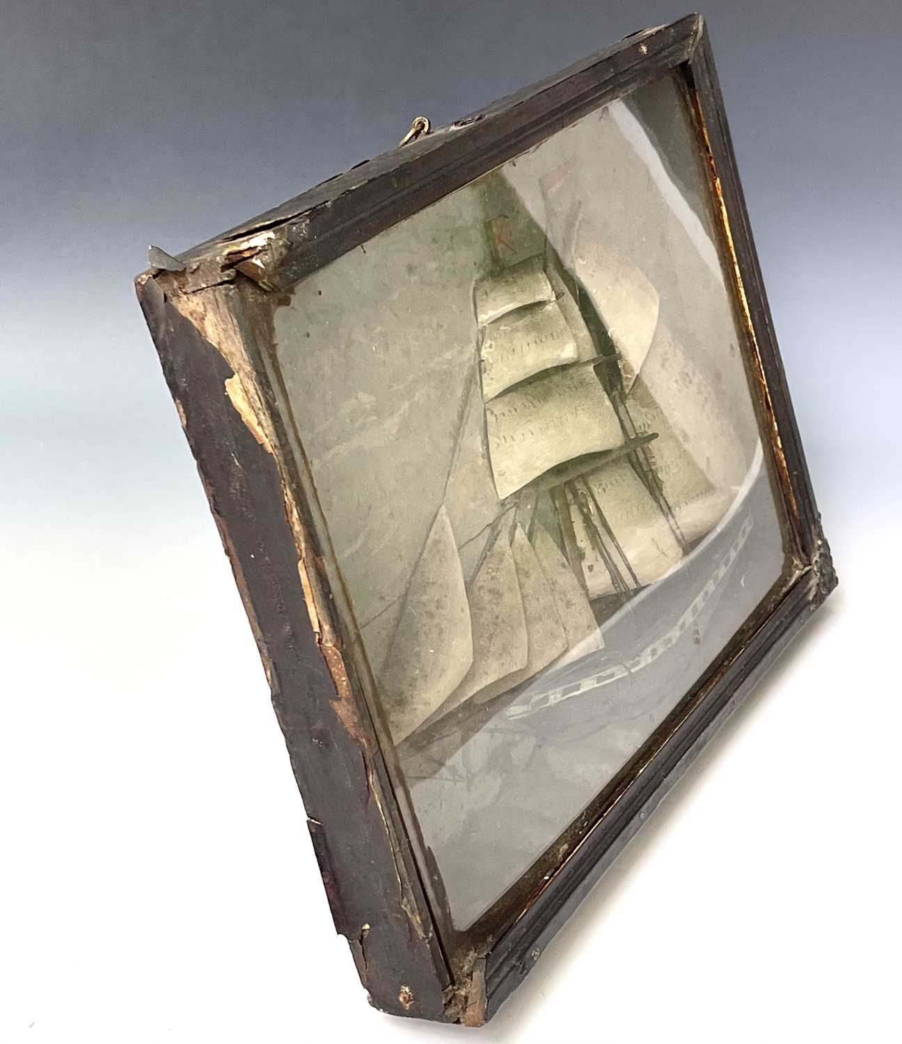 A 19th century diorama of a two-masted ship fully rigged, in glazed case. Height 29cm, width 38cm, - Image 5 of 7