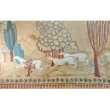 A large Bloomsbury Omega style embroidered panel, circa 1930, depicting three Borzoi dogs in a