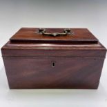 A mid George III mahogany and chequer strung caddy with triple divided interior. Width 25cm.