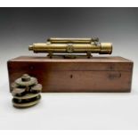 A 19th century surveyors' brass level, contained in a mahogany box, labelled for W Wilton, St Day,