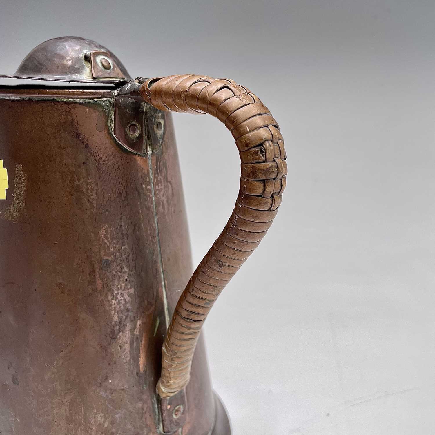 An Arts and Crafts copper lidded jug, by Joseph Sankey & Son, of tapered form, embossed with - Image 4 of 5