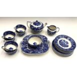 An early 20th century Wedgwood blue and white transfer printed 'Landscape' pattern tea set - six