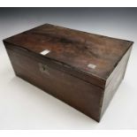 A Regency mahogany and brass bound box, with brass escutcheon and inset side handles, the interior