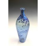 A Norman Stuart Clarke glass bottle vase with blue iridescent spiral and drip decoration, signed and