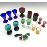 Assorted Victorian and later coloured glassware. Height 14cm diminishing. A box. Provenance: Michael