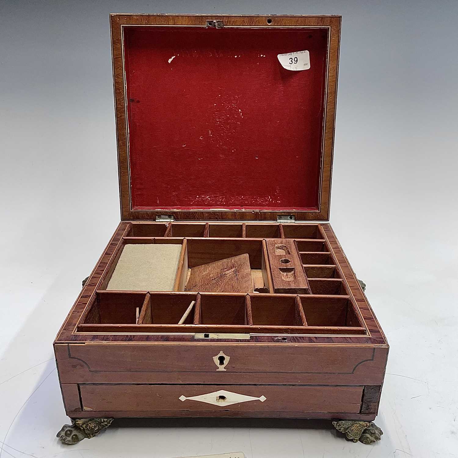 A Regency mahogany inlaid and crossbanded work box, with fitted interior and a lower drawer with - Image 2 of 7