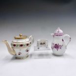 A 'Sevres' teapot and cover, 19th century, floral painted, height 14cm, together with a