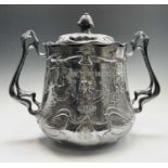 A large Art Nouveau silvered pewter punch bowl and cover, by Julius Robert Hannig, 1900, possibly