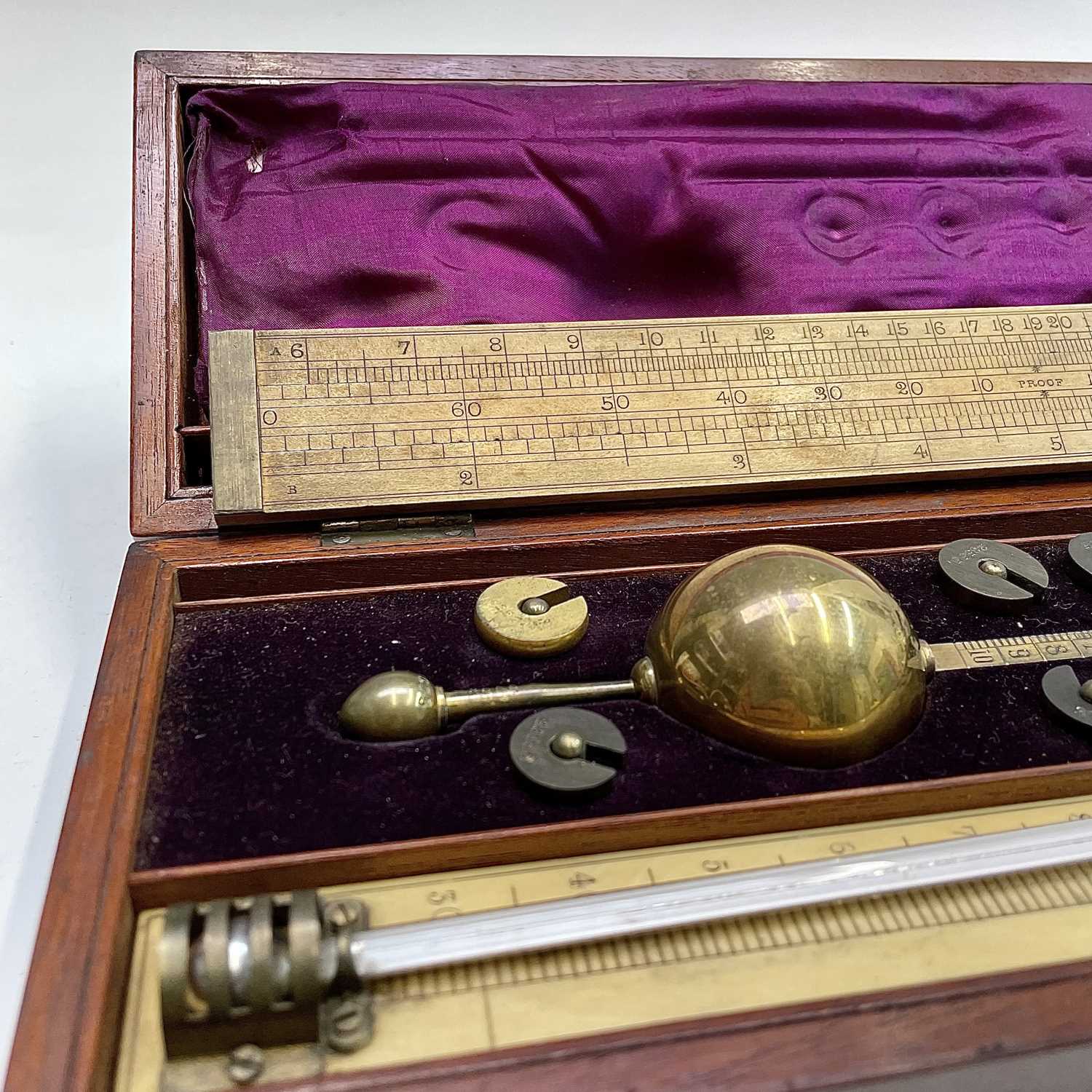 A Sike's Hydrometer, by J Long, London, the thermometer with ivory scale, mahogany case, width - Image 8 of 8