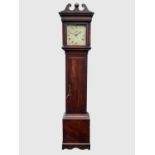 A 19th century mahogany thirty hour longcase clock, the square white painted dial indistinctly