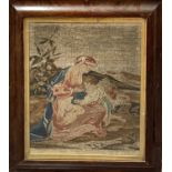 A William IV period Berlin woolwork picture depicting a mother and child, bearing inscription '