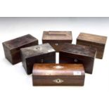 A group of five Victorian and Georgian tea caddies and a glove box (6). Provenance:Michael