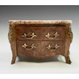 A French kingwood miniature chest, early 20th century, with marble top and serpentine front,