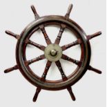 An oak, hardwood and brass mounted Ship's wheel, from the harbour tug Victor, 1936-1959, the brass