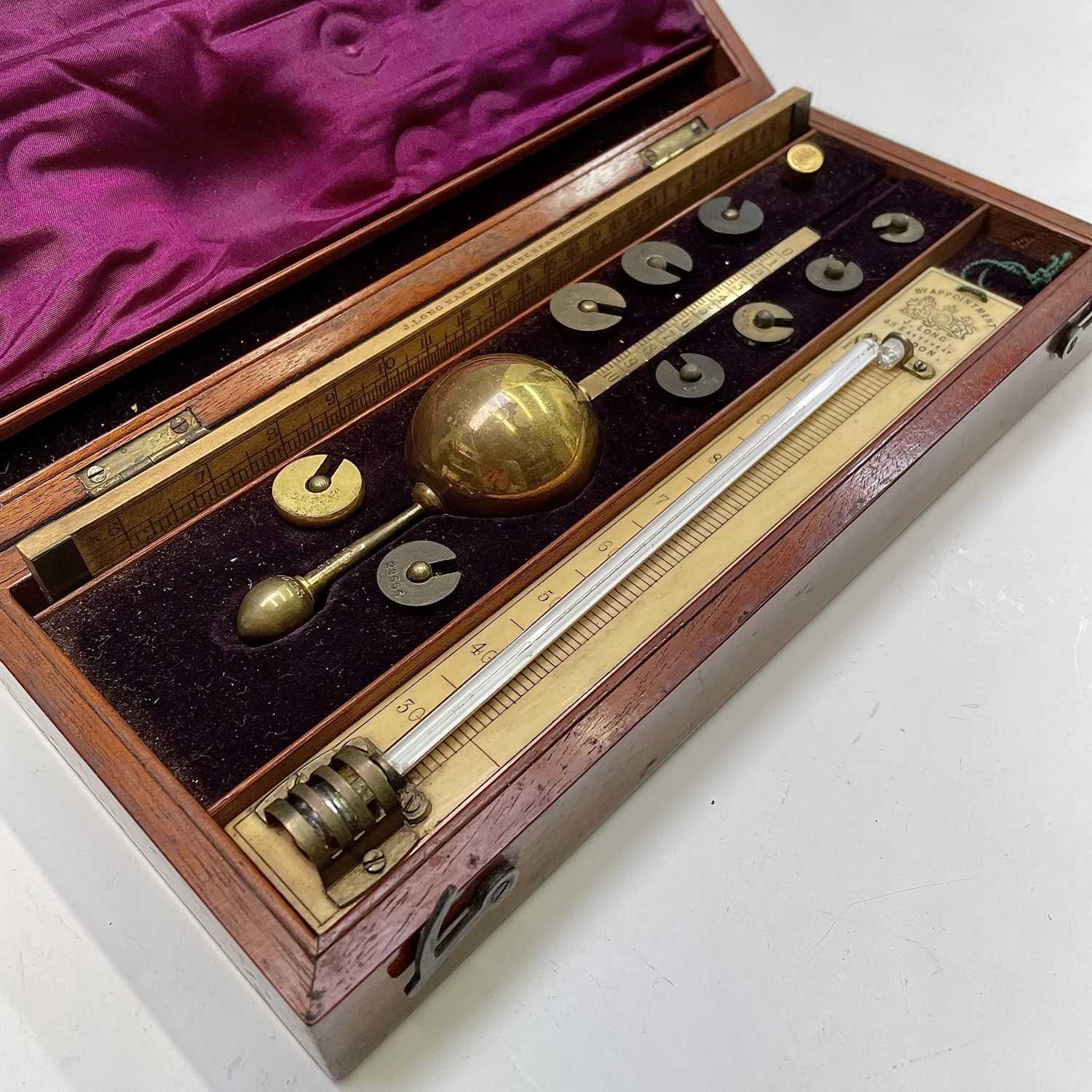 A Sike's Hydrometer, by J Long, London, the thermometer with ivory scale, mahogany case, width - Image 2 of 8