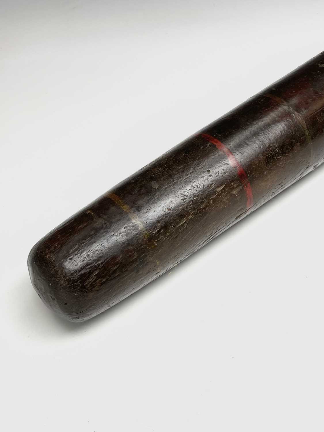 A turned heavy hardwood baton, 19th century, possibly a fighting weapon, with painted bands and - Image 4 of 4