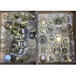 A box of 30 Victorian and early 20th century horse brasses, horse harness mounts, roundels and a