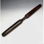 A turned heavy hardwood baton, 19th century, possibly a fighting weapon, with painted bands and