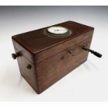 A Victorian mahogany cased electric shock machine, the dial stamped Improved magnetic indicator,