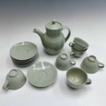 A Crowan Pottery celadon glazed fluted porcelain coffee set comprising coffee pot, height 17cm,