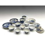 A small collection of Worcester 18th century blue and white porcelain teawares, including zig-zag