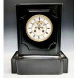 A Victorian black slate mantel clock, height 37cm, width 31.5cm.