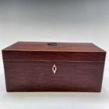 A late George III partridgewood and boxwood strung tea caddy of rectangular form. Width 30cm.