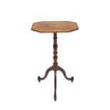 A 19th century goncalo alves tip-top occasional table, with canted rectangular top on a turned