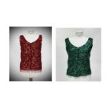 Two sequinned waistcoats - red and green - approximate size 6.