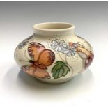 A Moorcroft 'Butterfly' pattern squat vase, designed by Rachel Bishop, painted and impressed marks