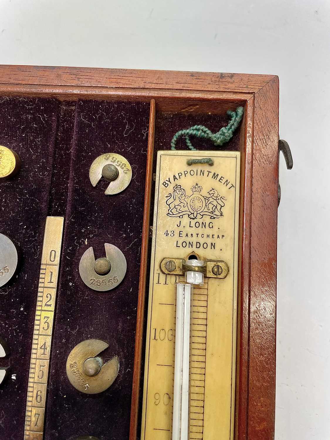 A Sike's Hydrometer, by J Long, London, the thermometer with ivory scale, mahogany case, width - Image 7 of 8