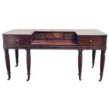 A William IV mahogany and rosewood banded piano case, converted to a writing or dressing table,