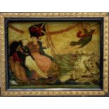 An early 19th century reverse coloured print on glass, 'Britannia bringing her Dead Hero to