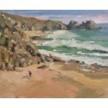 Lizzie BLACK'Porthcurno winter walk'Oil on canvas board SignedFurther signed, inscribed and dated '