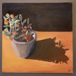 Oliver ERRINGTON The Orange Tree Oil on canvas Initialled 50.5 x 50.5cm, unframed Oliver is based in