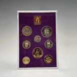 An LSD proof 1970 8-coin set with Royal Mint medallion. Cases and envelope