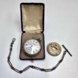 A silver Samuel key-wind open-face pocket watch Chester 1897 51.7mm diameter and a silver chain 21.