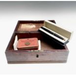 An Edinburgh mahogany instrument box 24cm, a Parker black Duofold fountain pen with 14kt N nib